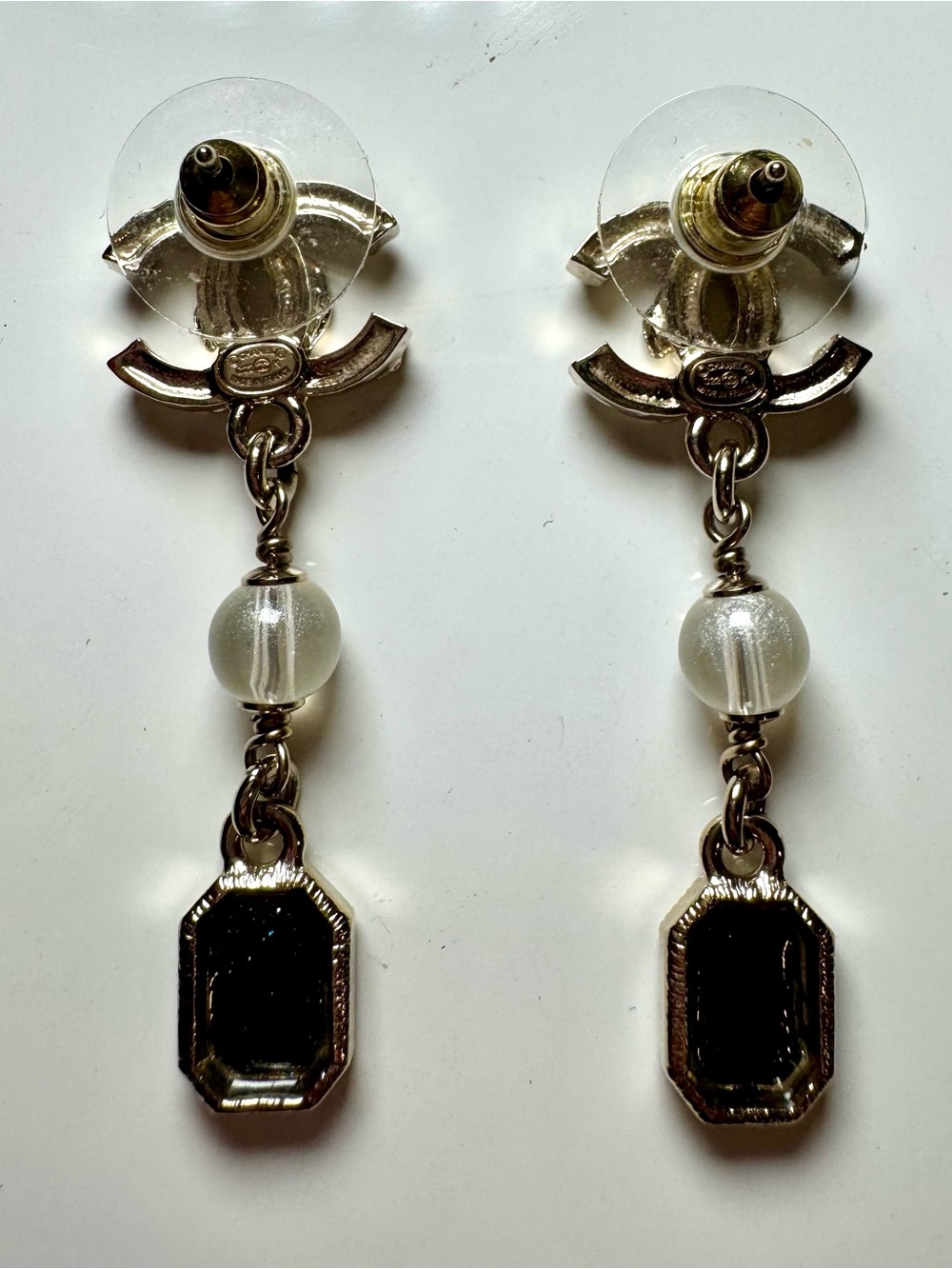 Chanel CC Logo Pearl, Crystal, and Gem Drop Earrings W Box - Picture 8 of 11